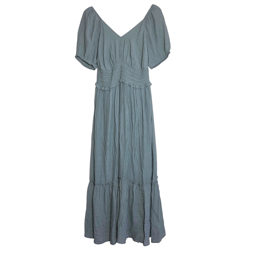 Ryan Michelle Midi Dress Womens Size Medium Sage Green Smocked Tiered EUC - Picture 2 of 8
